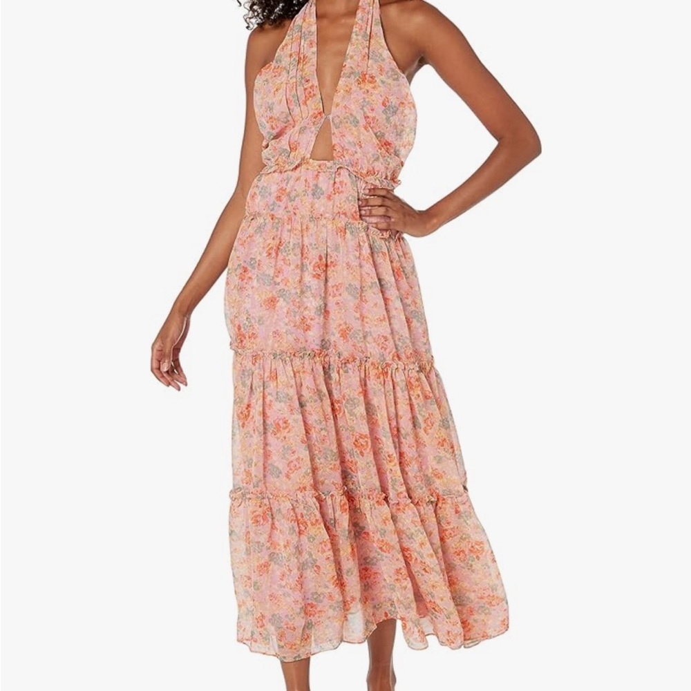 Women’s Floral Maxi Dress Halter with Cut Out